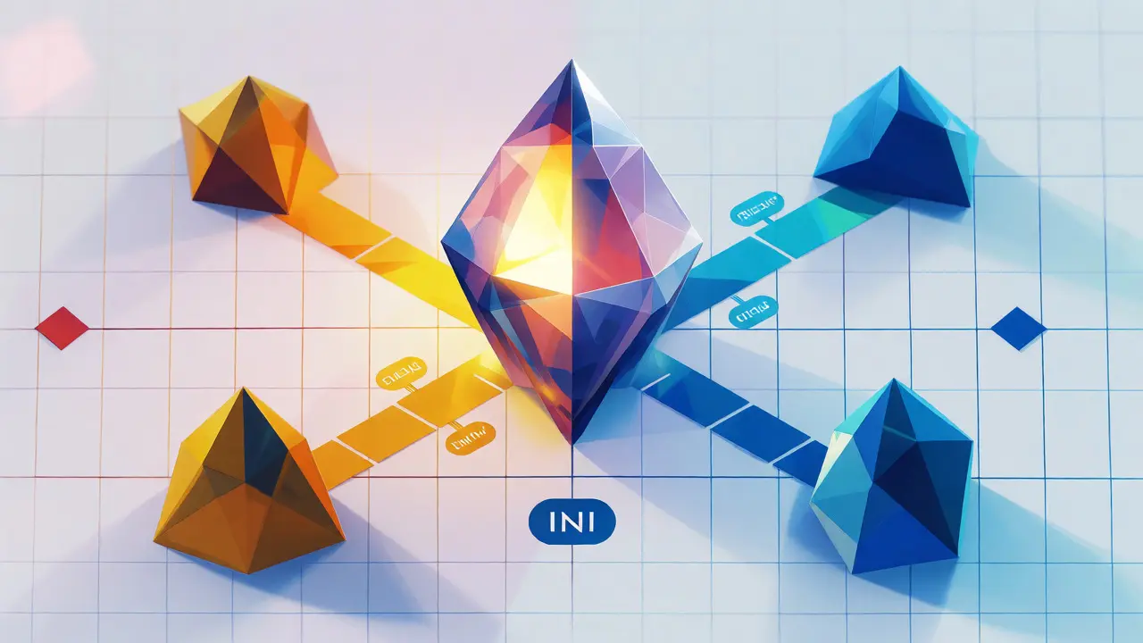 Abstract low poly visualization of split token vesting schedules.