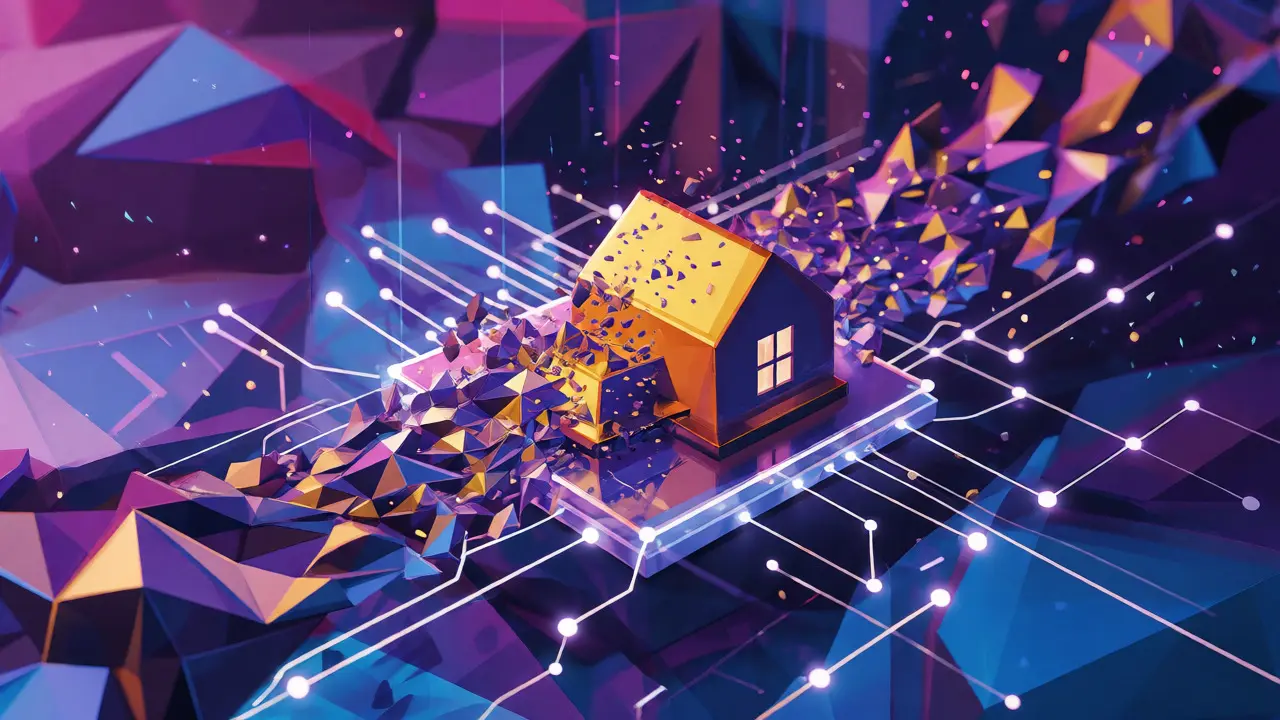 Low poly assets transforming into fast-moving digital particle streams