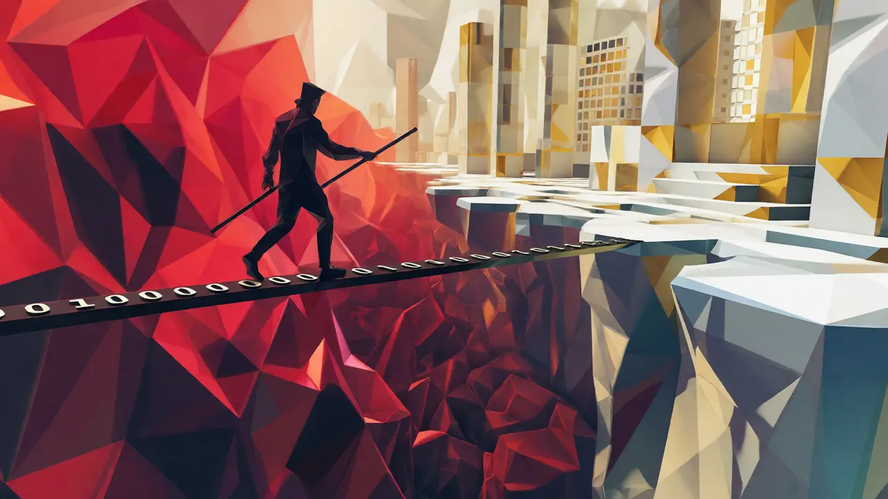 Low poly figure balancing over a geometric chasm
