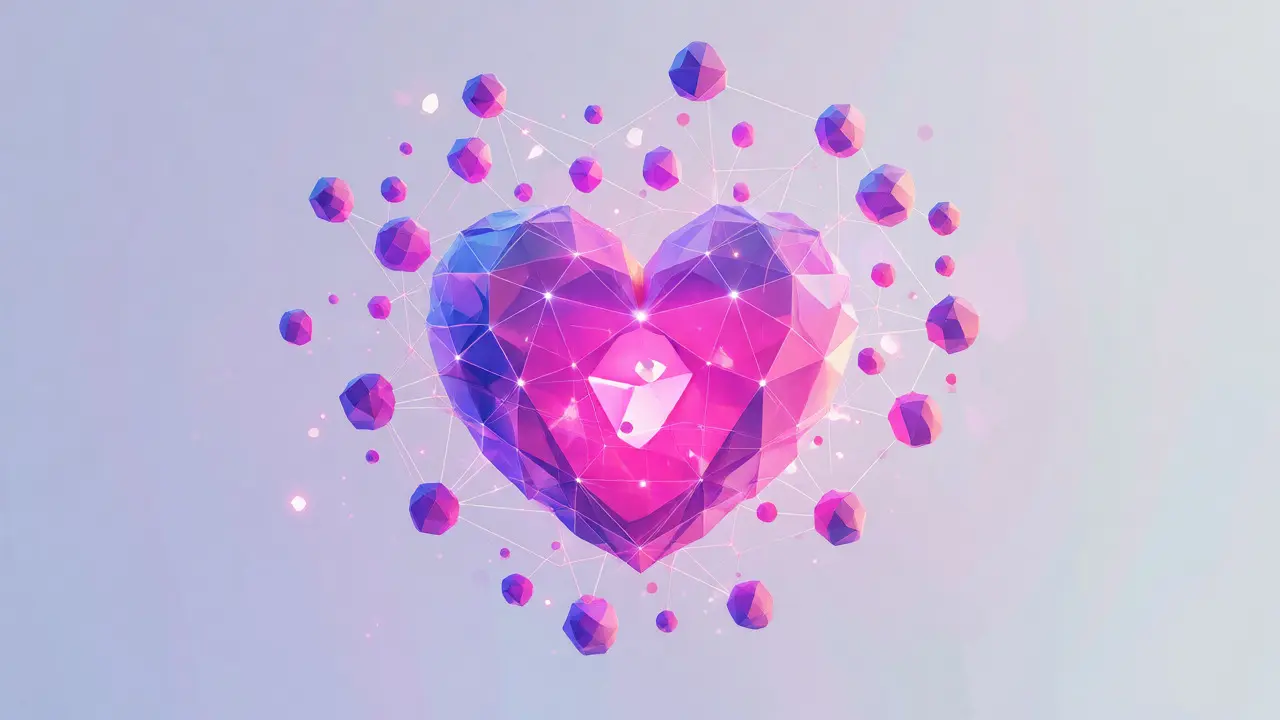 Low poly heart connecting digital nodes