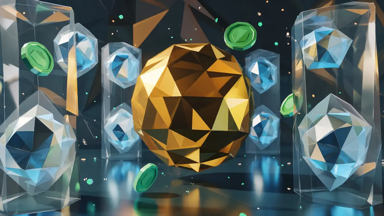 Low poly visualization of DAOP token supply with locked and circulating geometric shards.